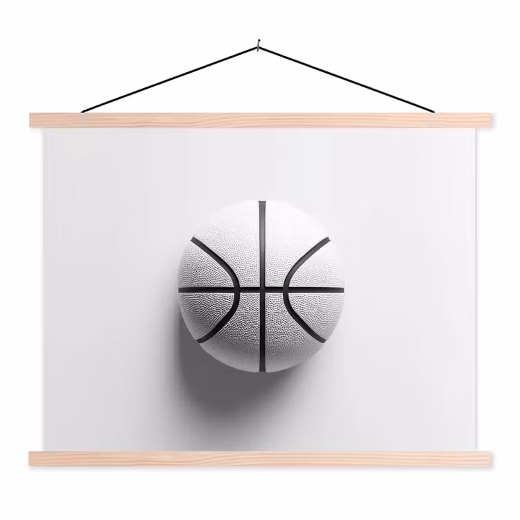 Basketbal - Wit - Schaduw - Lijnen textielposter latten blank klein -3d