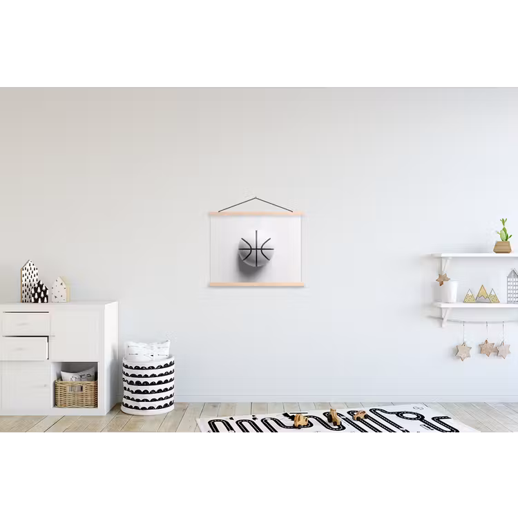 Basketbal - Wit - Schaduw - Lijnen textielposter latten blank klein -kinderkamer