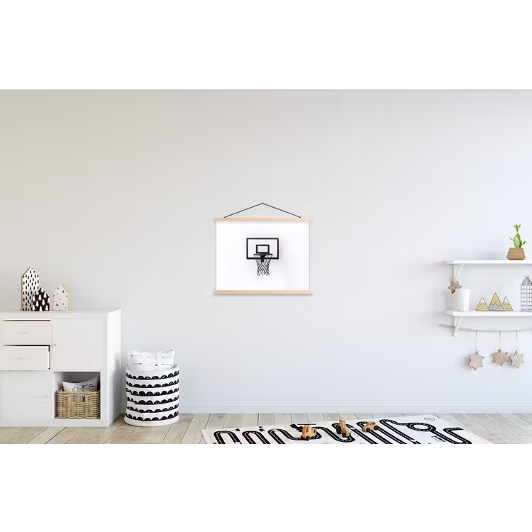 Basketbalbord - Minimalistisch - Zwart textielposter latten blank klein -kinderkamer