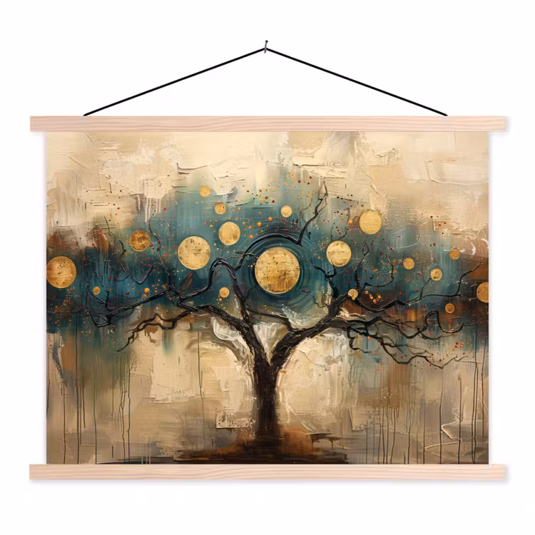 Boom - Kunst - Maan - Watercolor textielposter latten blank klein -3d