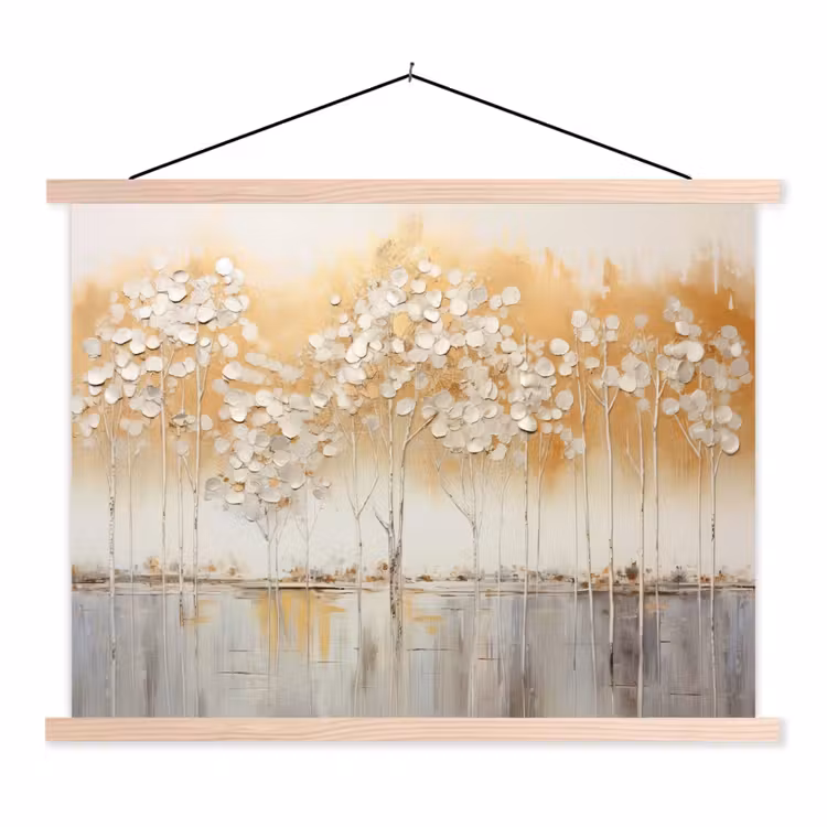 Bomen - Kunst - Acryl - Natuur textielposter latten blank klein -3d