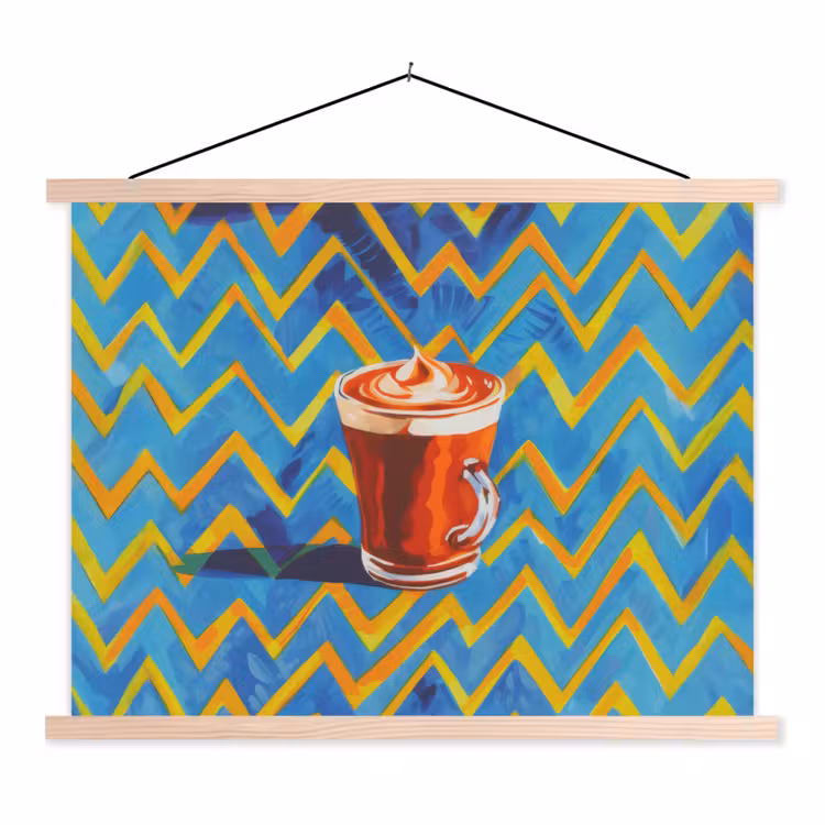 Mok - Koffie - Zigzag - Slagroom textielposter latten blank klein -3d