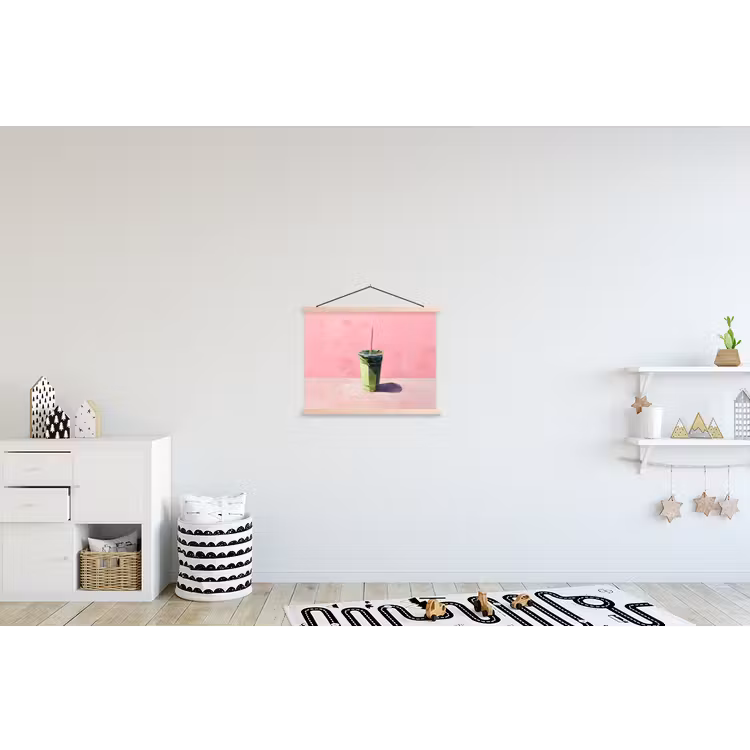 Beker - Rietje - Minimalistisch - Groen textielposter latten blank klein -kinderkamer