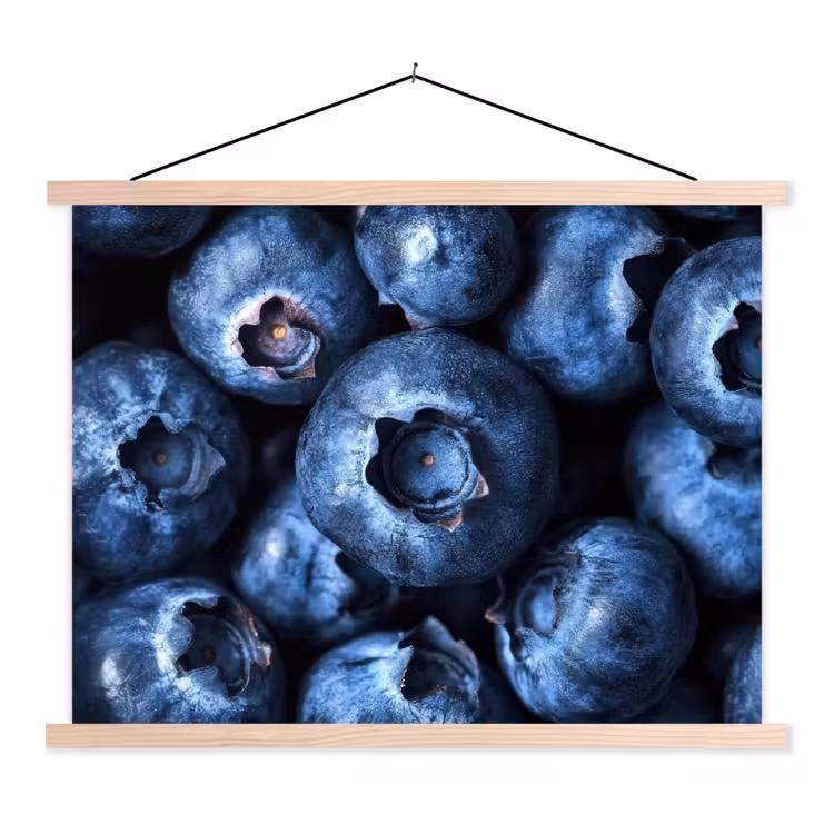 Bessen - Blauw - Fruit textielposter latten blank klein -3d