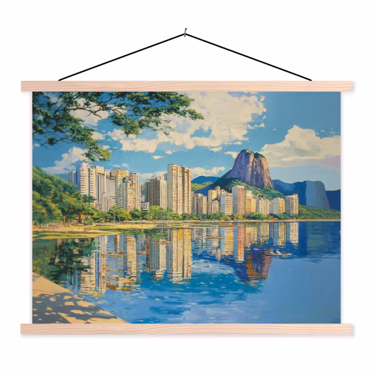 Berg - Skyline - Strand - Water textielposter latten blank klein -3d