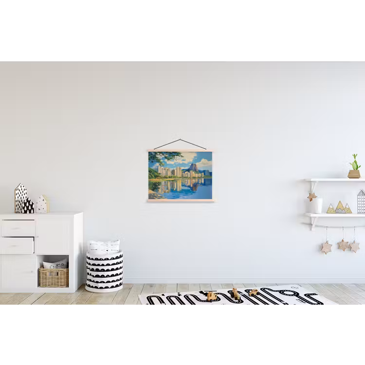 Berg - Skyline - Strand - Water textielposter latten blank klein -kinderkamer