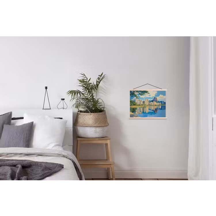 Berg - Skyline - Strand - Water textielposter latten blank klein -woonkamer