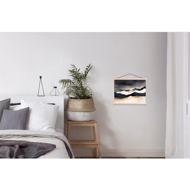 Bergen - Donkerblauw - Landschap textielposter latten blank klein -woonkamer