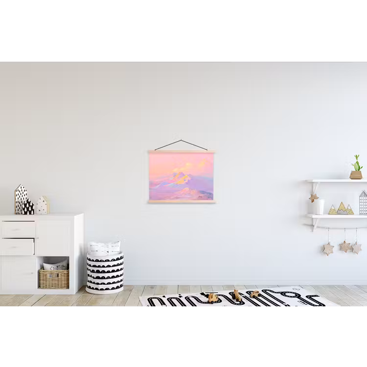 Bergtoppen - Wolken - Dromerig textielposter latten blank klein -kinderkamer