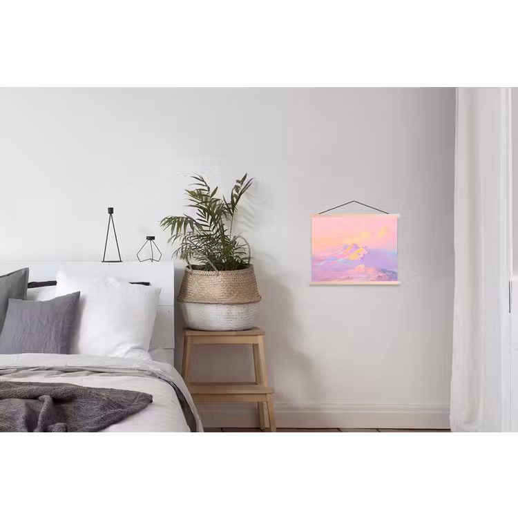 Bergtoppen - Wolken - Dromerig textielposter latten blank klein -woonkamer