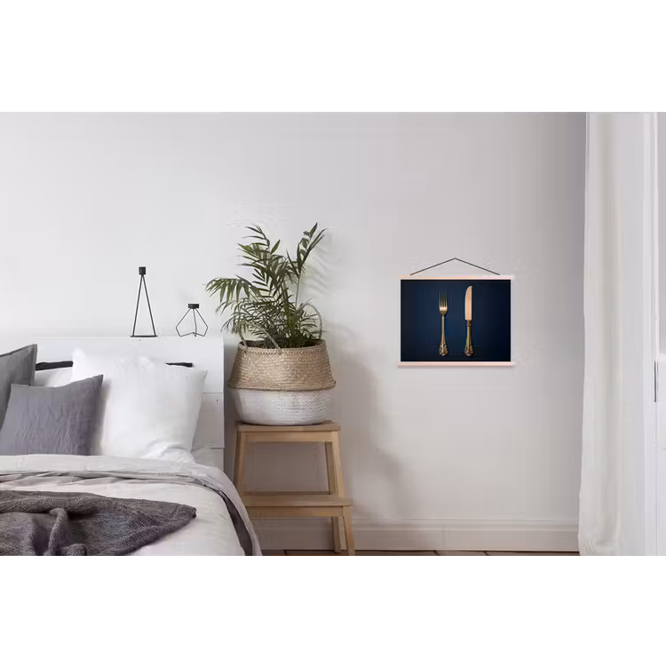 Bestek - Donkerblauw - Goud textielposter latten blank klein -woonkamer