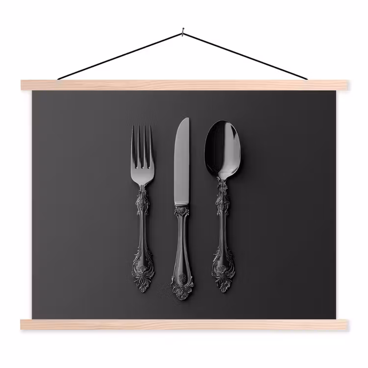 Bestek - Zwart textielposter latten blank klein -3d