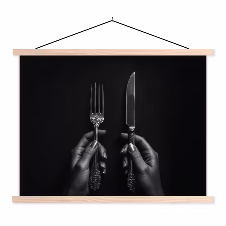 Bestek - Zwart - Wit textielposter latten blank klein -3d