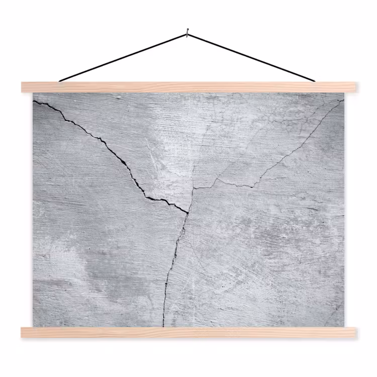 Beton - Scheur - Grijs textielposter latten blank klein -3d