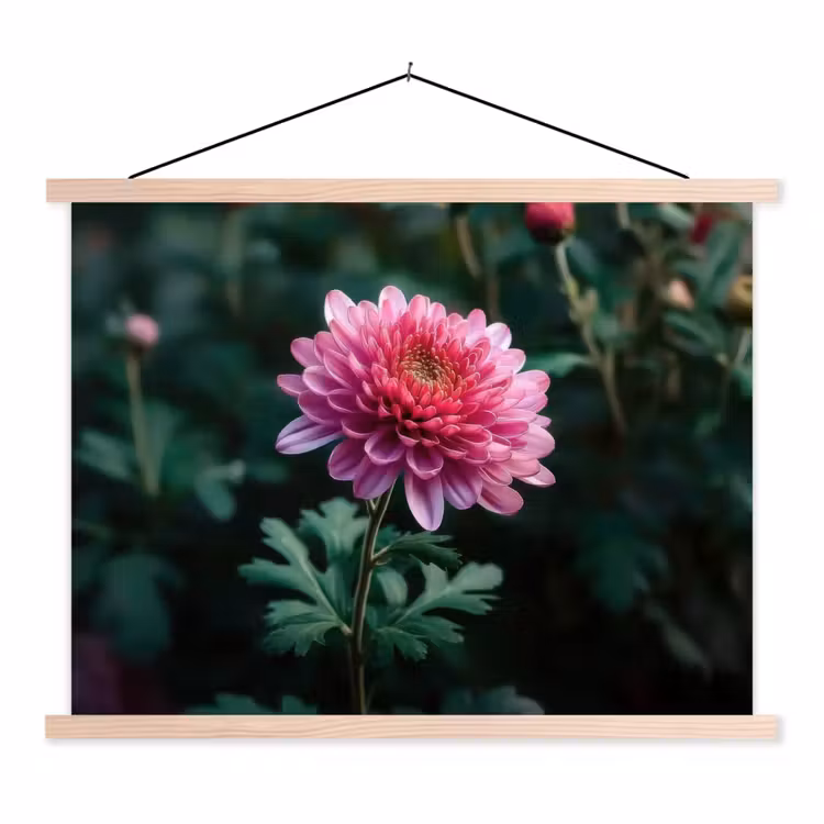 Blad - Chrysant - Roze - Schaduw textielposter latten blank klein -3d