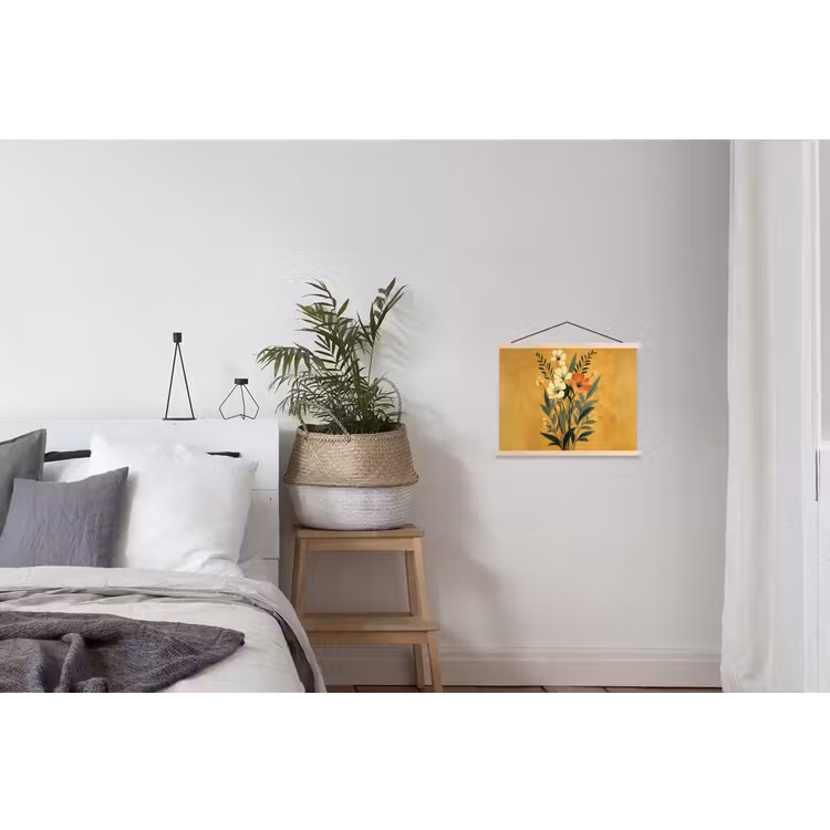 Bladeren - Boeket - Bloemen - Geel textielposter latten blank klein -woonkamer