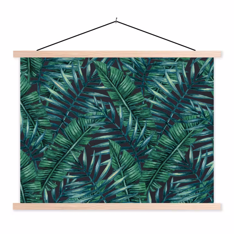 Bladeren - Inductie beschermer - Jungle - Tropical textielposter latten blank klein -3d