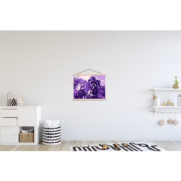 Bladeren - Paars - Tropisch - Abstract textielposter latten blank klein -kinderkamer