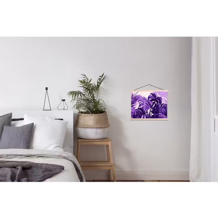 Bladeren - Paars - Tropisch - Abstract textielposter latten blank klein -woonkamer