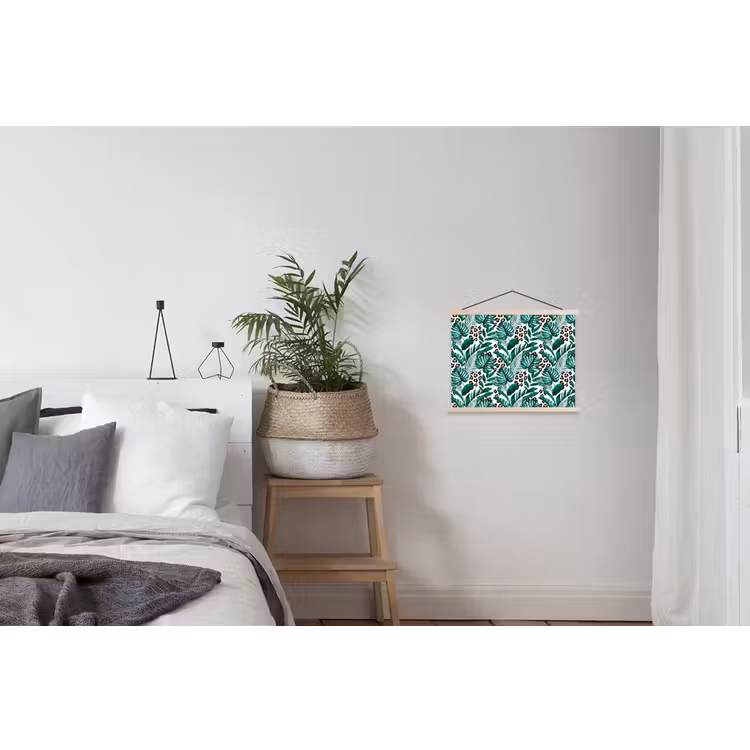 Bladeren - Tropisch - Jungle textielposter latten blank klein -woonkamer