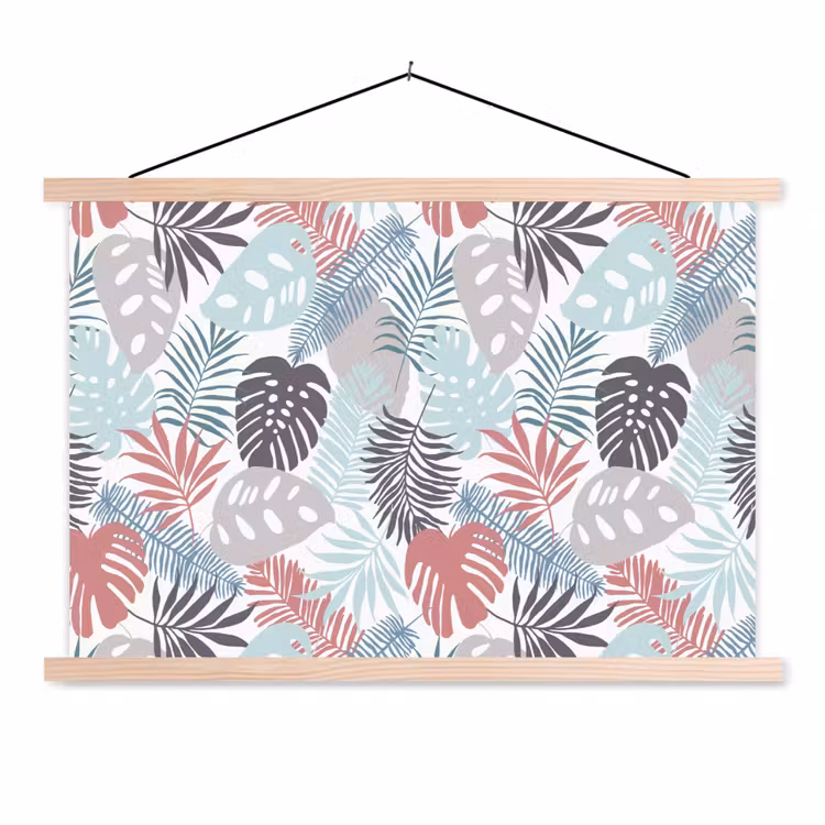 Bladeren - Tropical - Pastel - Jungle textielposter latten blank klein -3d