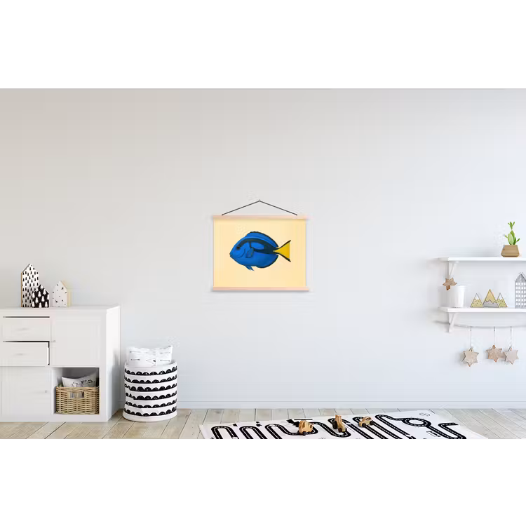 Blauw - Dory - Vis - Staartvin textielposter latten blank klein -kinderkamer