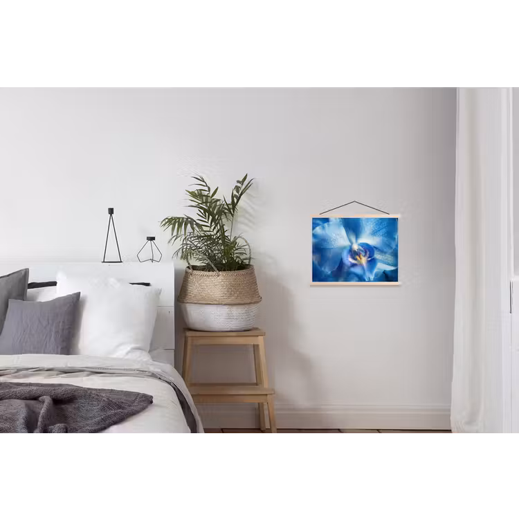 Blauw - Orchidee - Elegeant textielposter latten blank klein -woonkamer