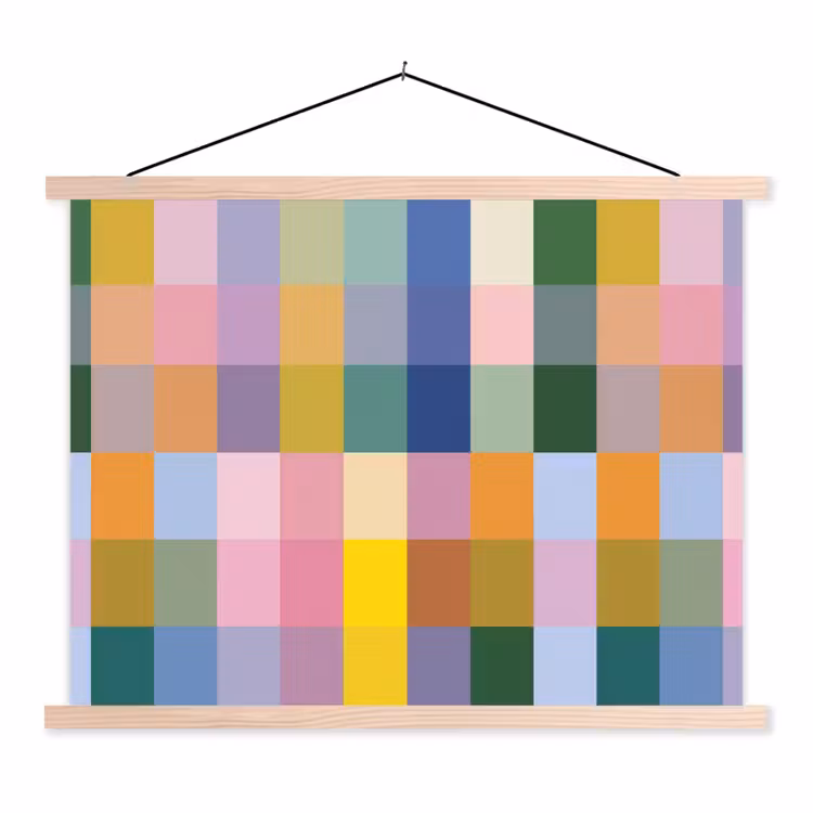 Blokken - Vierkant - Patroon - Gekleurd textielposter latten blank klein -3d