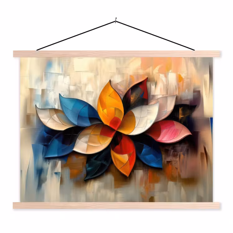 Bloem - Abstract - Kleurrijk - Bladeren textielposter latten blank klein -3d