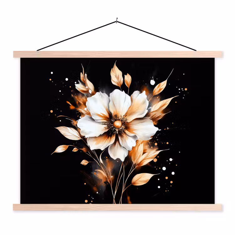 Bloem - Verf - Goud - Graffiti - Modern textielposter latten blank klein -3d