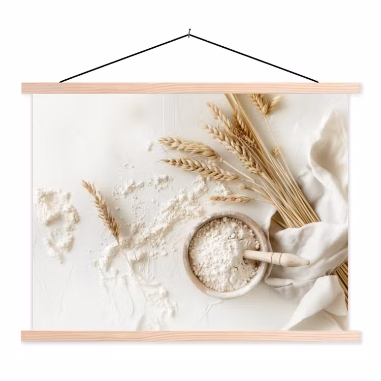Bloem - Hout - Tarwe textielposter latten blank klein -3d