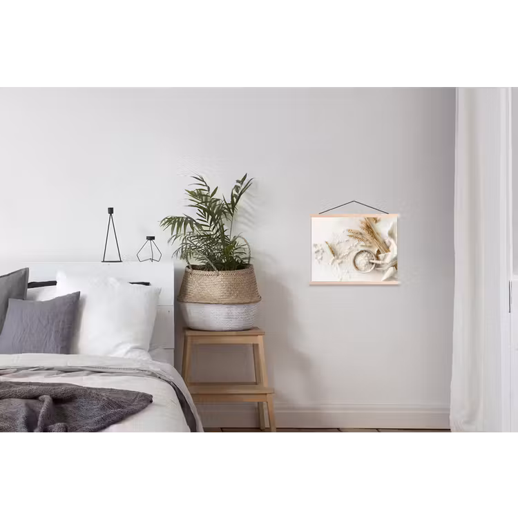 Bloem - Hout - Tarwe textielposter latten blank klein -woonkamer