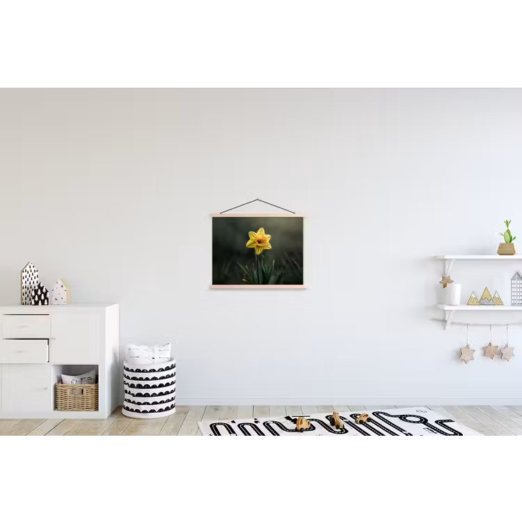 Bloem - Narcis - Gras - Geel textielposter latten blank klein -kinderkamer