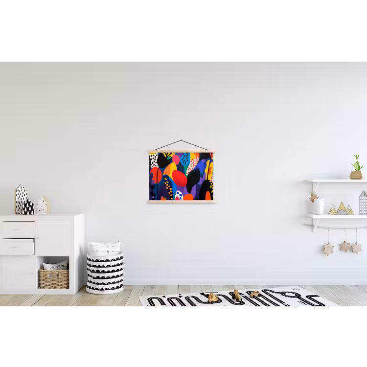 Bloemen - Bladeren - Abstract - Rood textielposter latten blank klein -kinderkamer