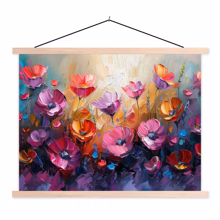 Bloemen - Botanisch - Kunst - Roze - Natuur textielposter latten blank klein -3d