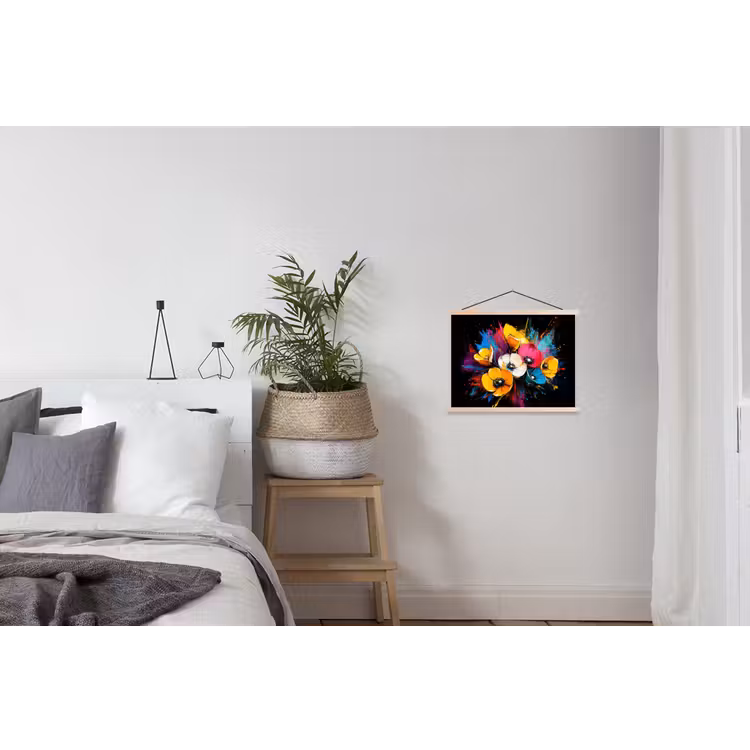 Bloemen - Kleurrijk - Graffiti - Modern - Boeket textielposter latten blank klein -woonkamer