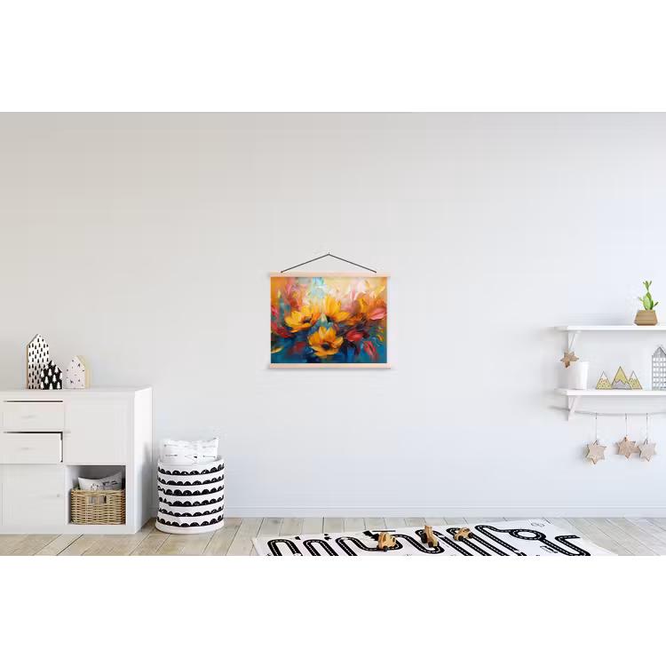 Bloemen - Dahlia - Kunst - Oranje - Watercolor textielposter latten blank klein -kinderkamer