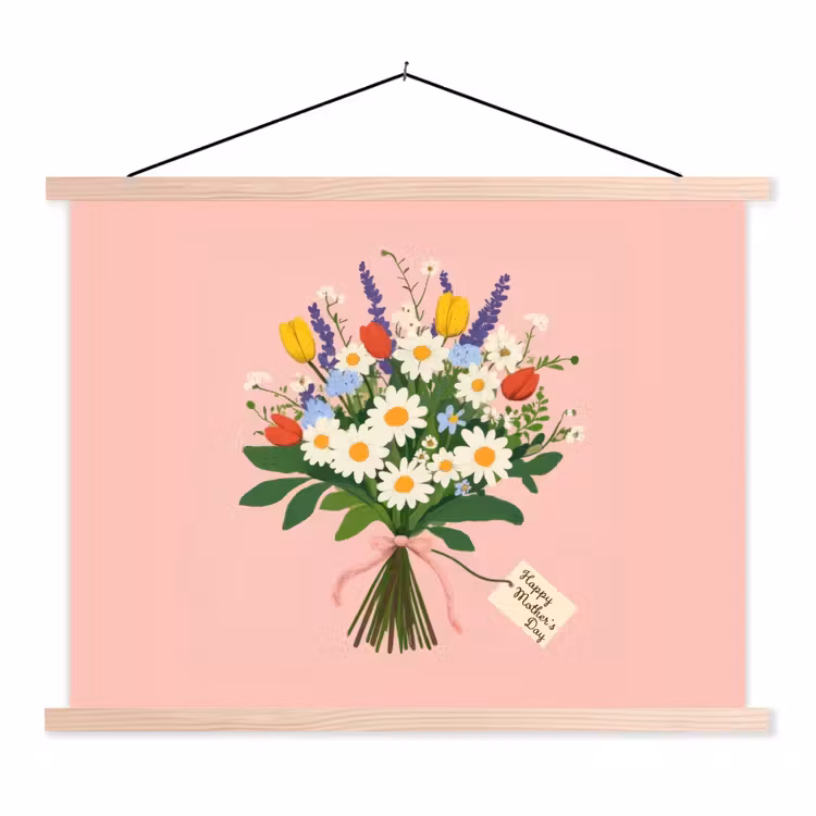 Bloemen - Lint - Kaartje textielposter latten blank klein -3d