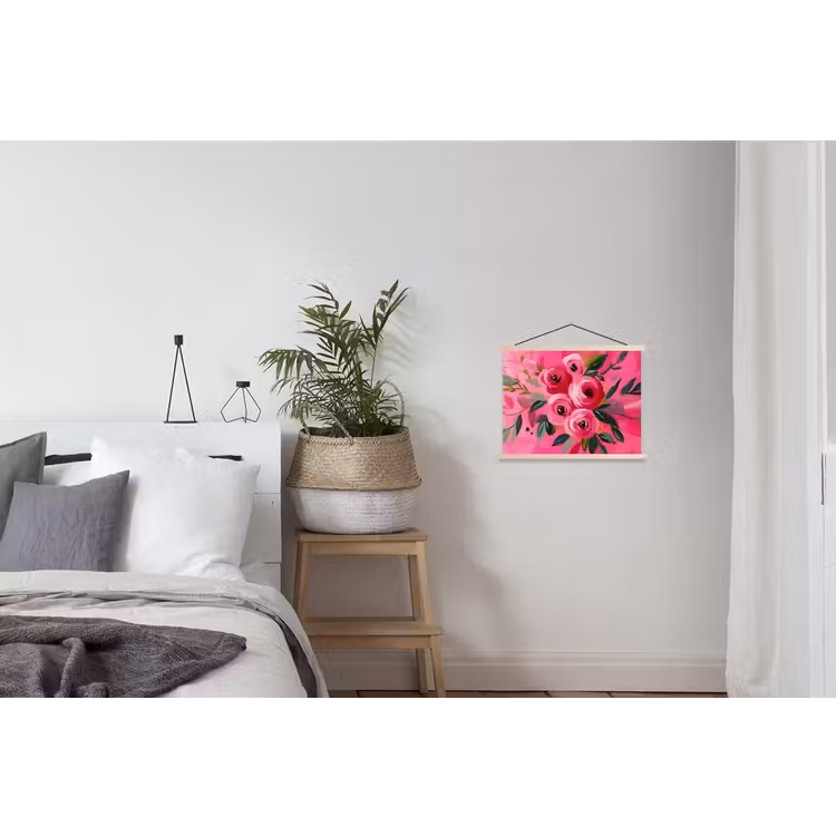 Bloemen - Verf - Roze textielposter latten blank klein -woonkamer