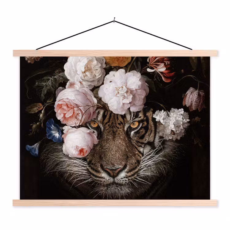Bloemen - Jan Davidsz de Heem - Tijger - Schilderij - Stilleven - Oude meesters textielposter latten blank klein -3d