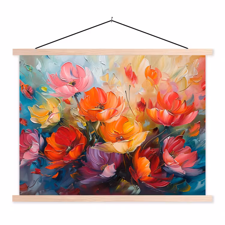 Bloemen - Kunst - Watercolor - Botanisch textielposter latten blank klein -3d