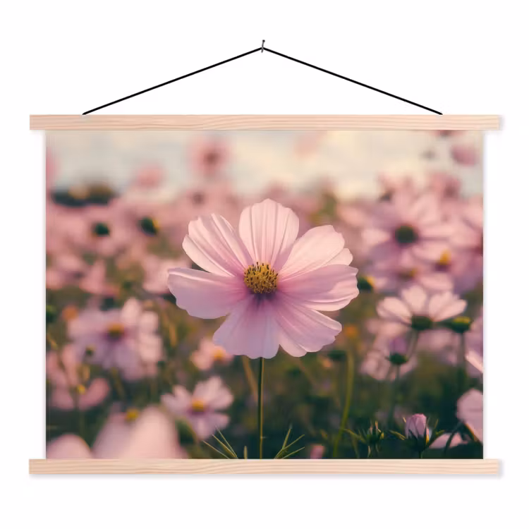 Bloemen - Paars - Wazig textielposter latten blank klein -3d