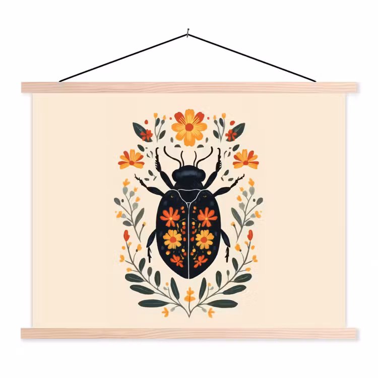 Bloemen - Oranje - Planten - Sierlijk textielposter latten blank klein -3d