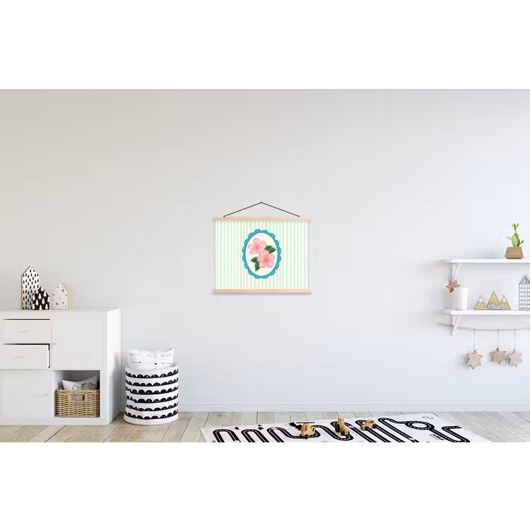 Bloemen - Ovaal - Strepen - Groen textielposter latten blank klein -kinderkamer