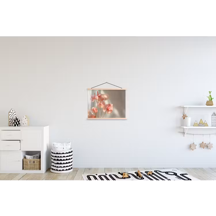 Bloemen - Stelen - Roze - Schaduw textielposter latten blank klein -kinderkamer