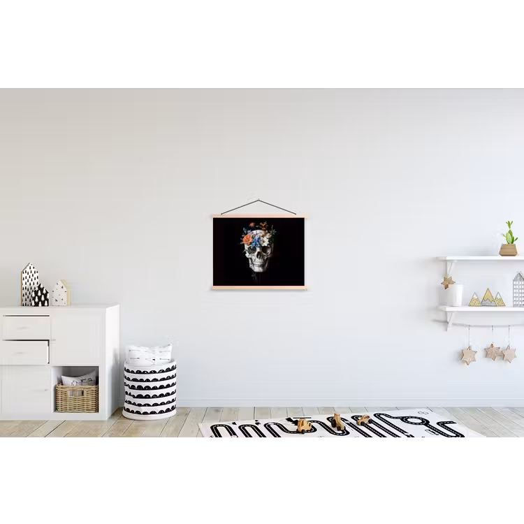 Bloemen - Schedel - Kleurrijk textielposter latten blank klein -kinderkamer