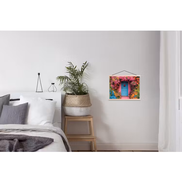 Bloemen - Deur - Roze textielposter latten blank klein -woonkamer