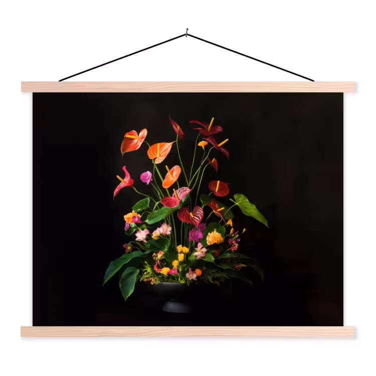 Bloemen - Vaas - Kleurrijk textielposter latten blank klein -3d