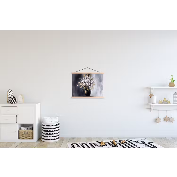 Bloemen - Wit - Vaas - Abstract textielposter latten blank klein -kinderkamer