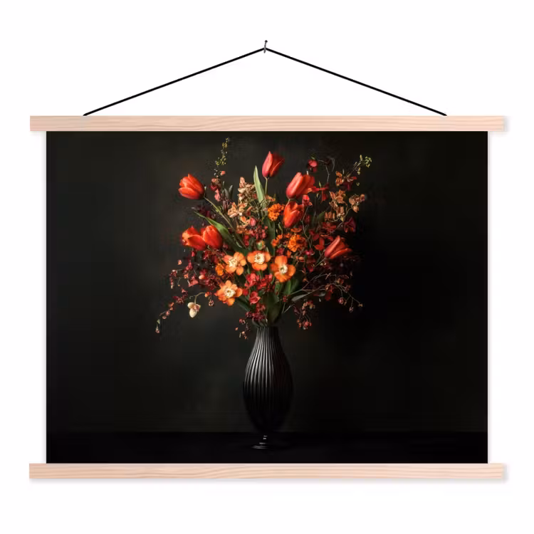 Bloemen - Takken - Boeket textielposter latten blank klein -3d